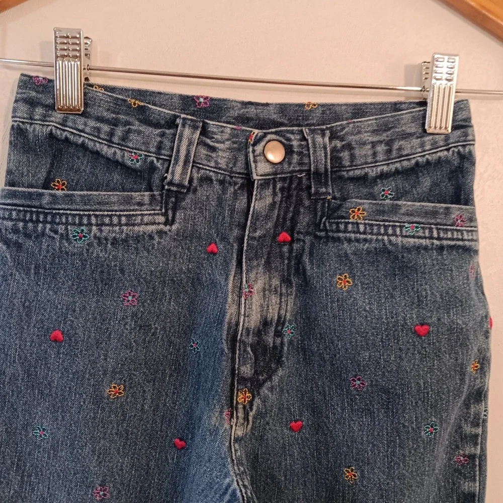 VTG Y2K Health Tex‎ Girls Club Jeans Embroidered Flowers Hearts Size 7(XS) Denim